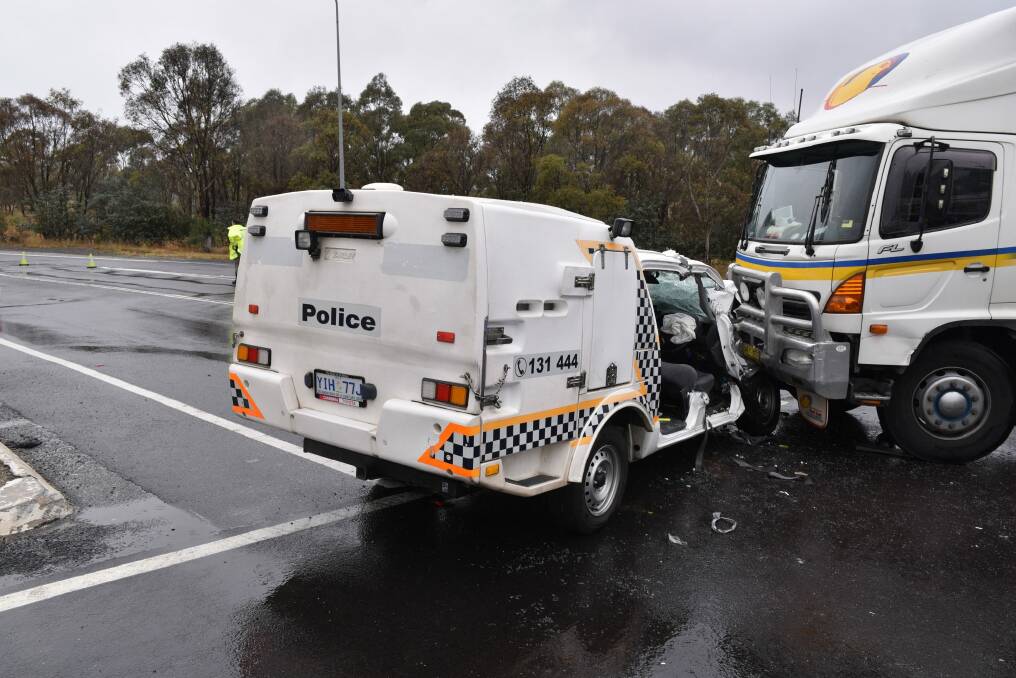 Ms Watkins and her partner Yvonne Brian were taken to hospital after their paddy wagon crashed on Pialligo Avenue on the morning of January 5, 2016. Photo: ACT Policing