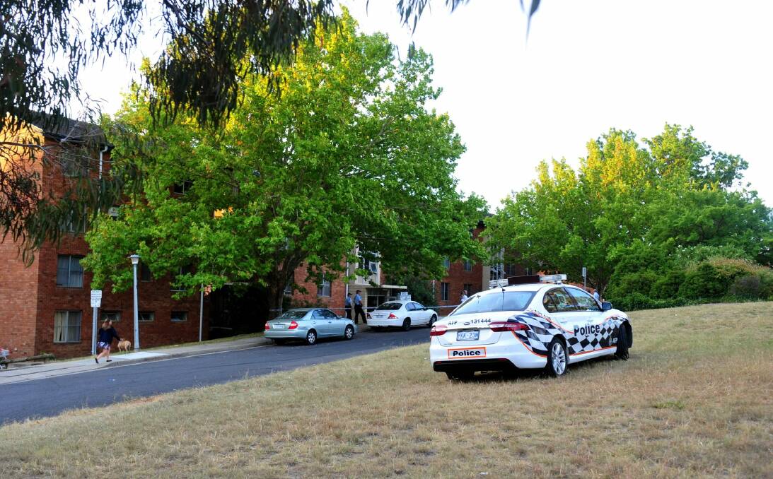 Police investigating a suspicious death at the Stuart Flats in Griffith. Photo: Melissa Adams