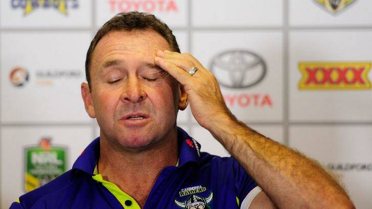 Raiders coach Ricky Stuart speaks to the media.  Photo: Getty Images