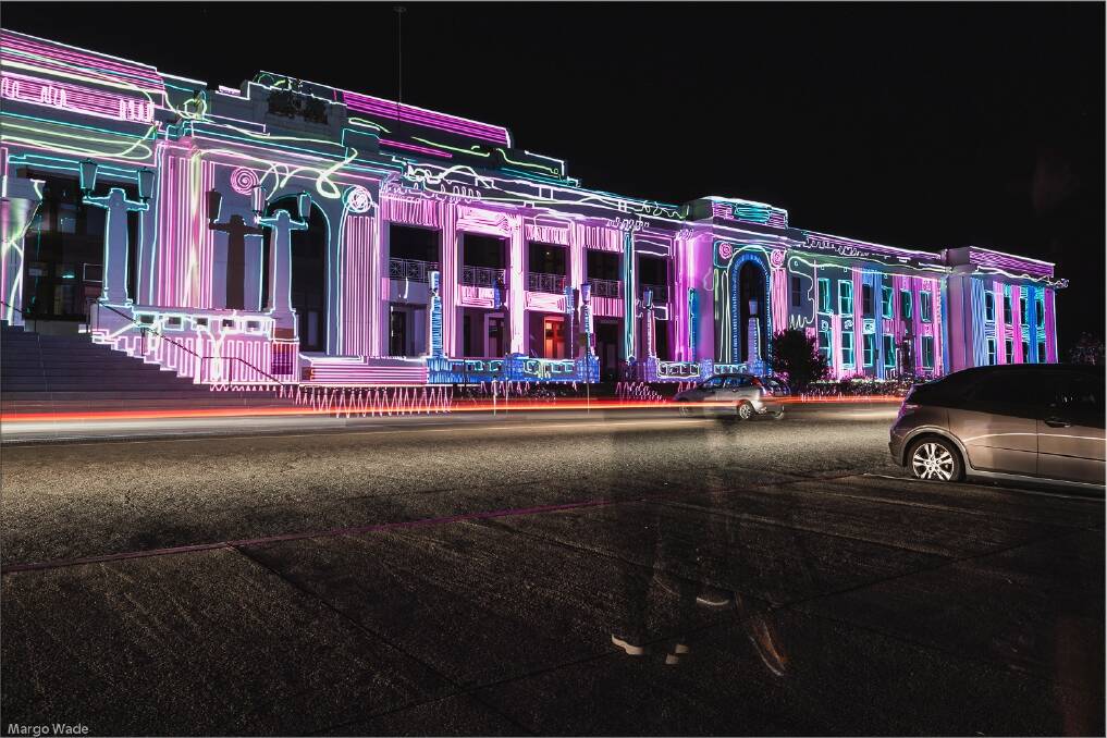 Old Parliament House all lit up for the Enlighten Festival. Photo: Margo Wade