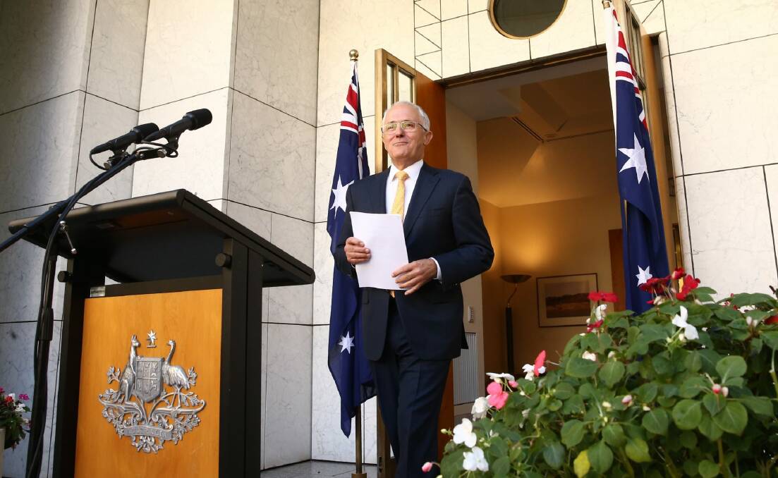 Prime Minister Malcolm Turnbull at his press conference on Monday. Photo: Andrew Meares