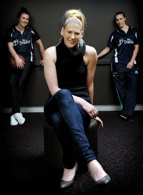 Lauren Jackson at the sponsorship announcement with Capitals teammates Alex Bunton and Mikaela Dombkins. Photo: Colleen Petch