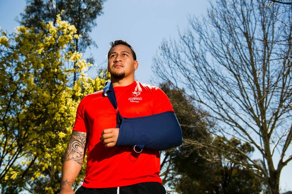 Sione Taula played for the Vikings with a broken arm in 2014. Photo: Rohan Thomson