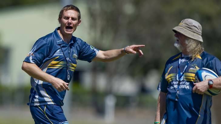 Brumbies head coach Stephen Larkham with director of rugby Laurie Fisher. Photo: Jay Cronan