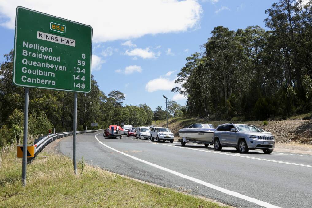Slow down: Traffic banked up on the Kings Highway on their way into Batemans Bay. Photo: Jeffrey Chan
