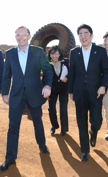 Final day of Japanese PM's visit: Mr Abbott and Mr Abe in Western Australia. Photo: Gary Ramage