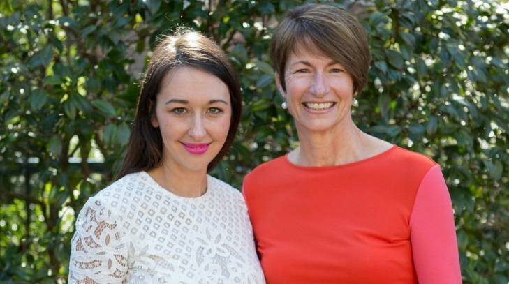 Pink Hope founder Krystal Barter and Margie Abbott launched Bright Pink Lipstick Day at Kirribilli House this week. Photo: Vivian Gray