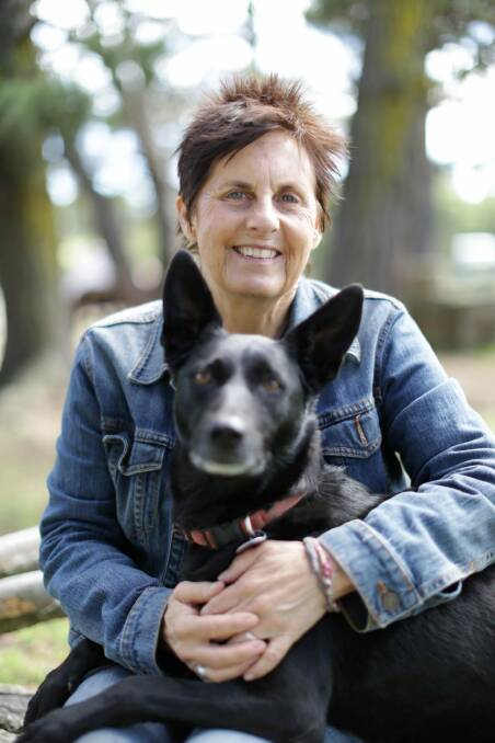 Filmmaker Billie Dean with Sage, one of six current rescue dogs. Photo: Supplied