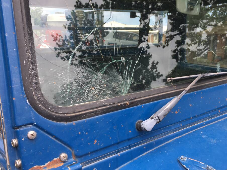 The windscreen damaged by a potato fired from a makeshift potato cannon on Thursday morning. Photo: Jasper Lindell