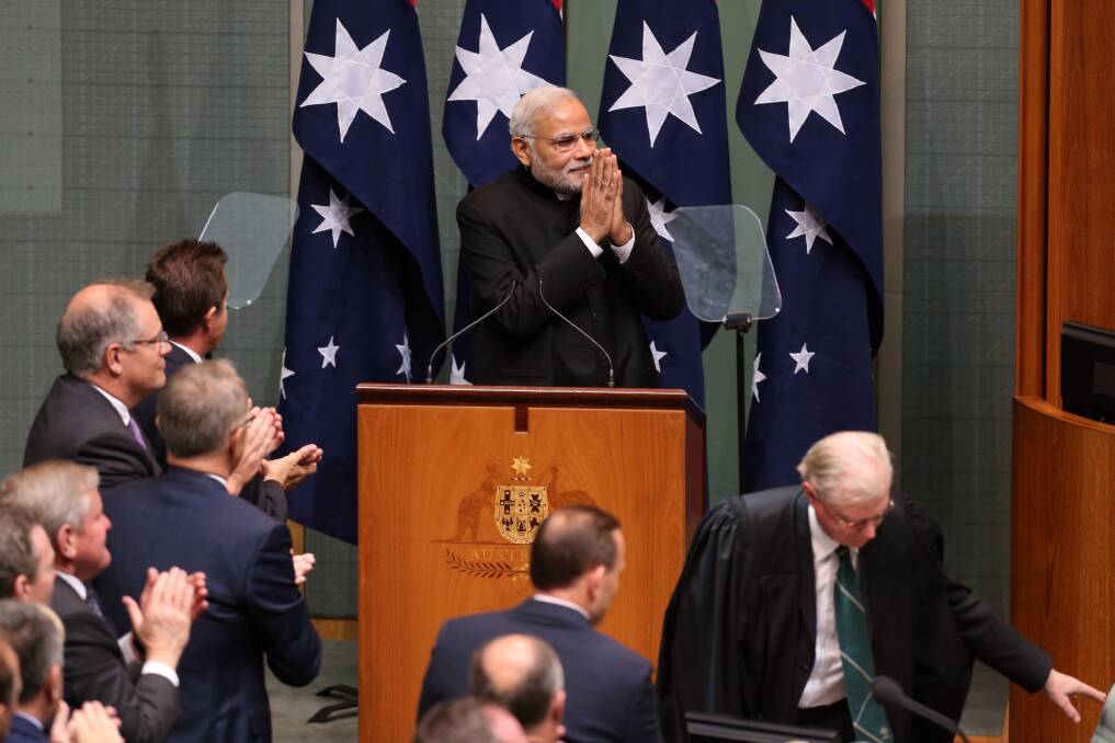Indian Prime Minister Narendra Modi addresses the Australian Parliament. Photo: Andrew Meares