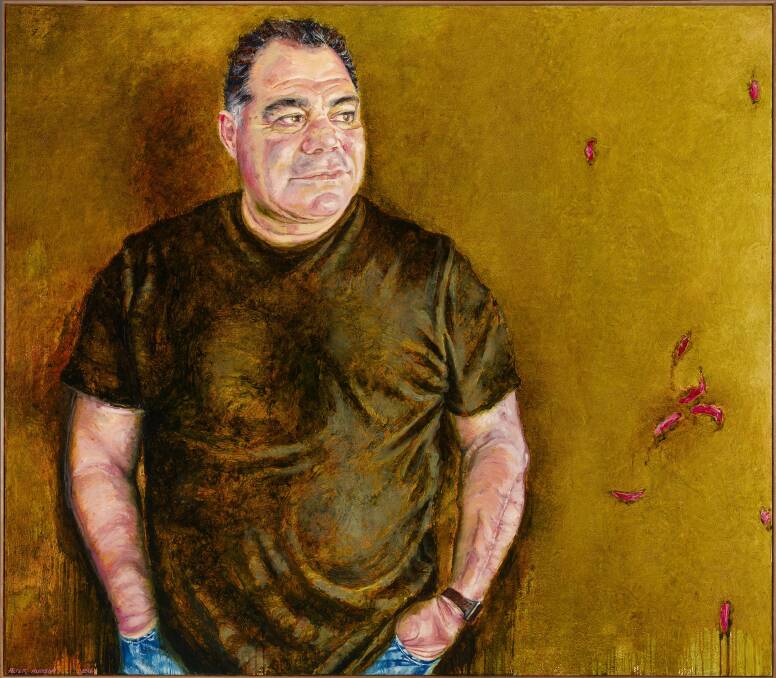 Mal Meninga, by artist Peter Hudson, for 20/20: Celebrating twenty years with twenty new portrait commissions, at the National Portrait Gallery. Photo: Supplied