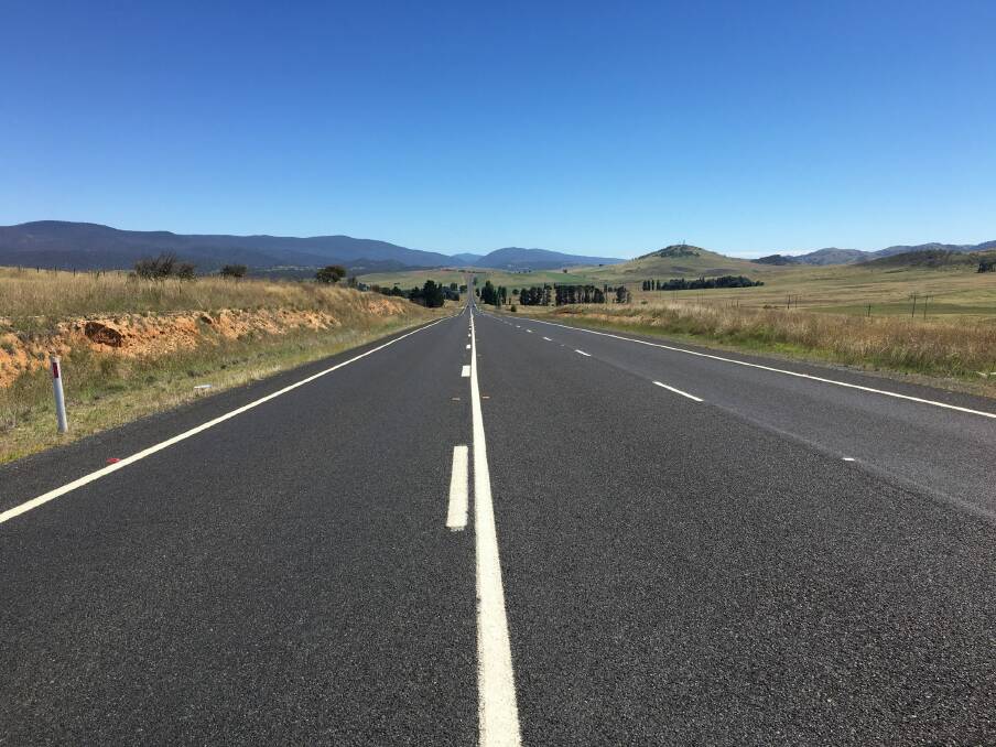 The long straight stretch of Monaro Highway between Bredbo and Cooma known as the Billilingra Strait. Photo: Supplied