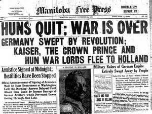 Huns Quit!. Newspapers greet the Armistice in 1918 Photo: Supplied