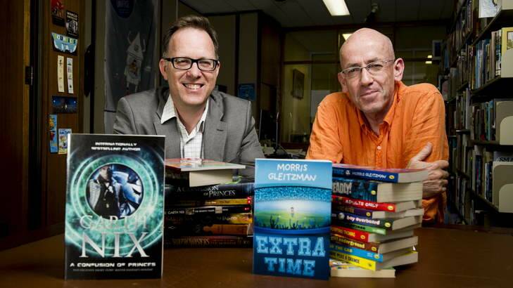Authors, Garth Nix and  Morris Gleitzman, who are in Canberra for the Festival of Australian Children's Literature. Photo: Rohan Thomson