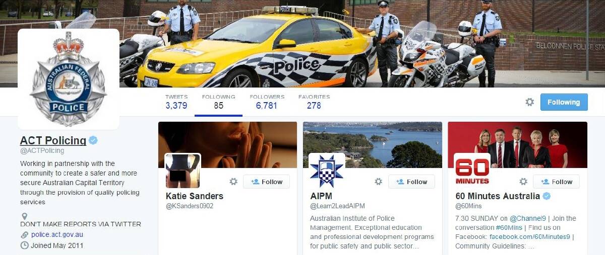 ACT Police's Twitter account retweeted a pornographic image and followed the Twitter account. Photo: Twitter