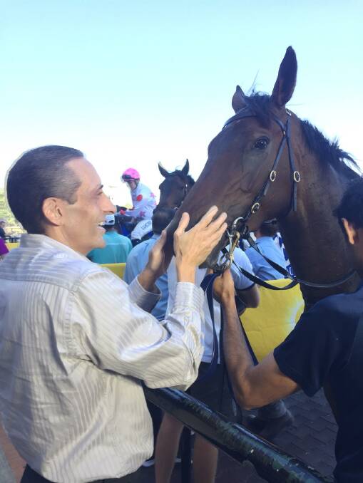 Owner Tony Prinitis with Sausedge after their win in the Canberra Guineas Preview.