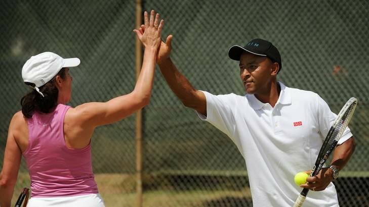 Rugby great George Gregan at Forrest Tennis Club for the charity day. Photo: Colleen Petch