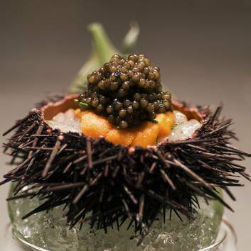 Waku Ghin's sea urchin with raw shrimp and caviar. Photo: Leisa Tyler