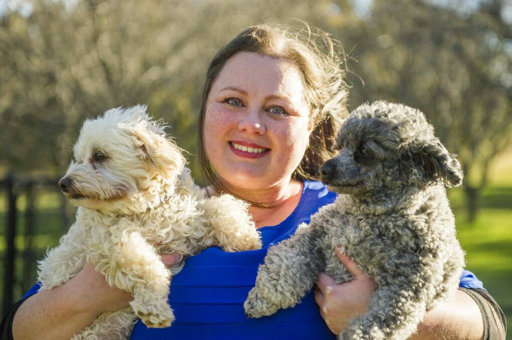 Marilynne Read with her two dogs Oscar and Murphy.  Photo: Jay Cronan