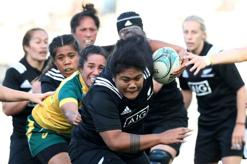 Aotearoa Mata'u of the Black Ferns is tackled during the international womens Test match between the New Zealand Black Ferns and the Australian Wallaroos at Eden Park. Photo: Getty Images