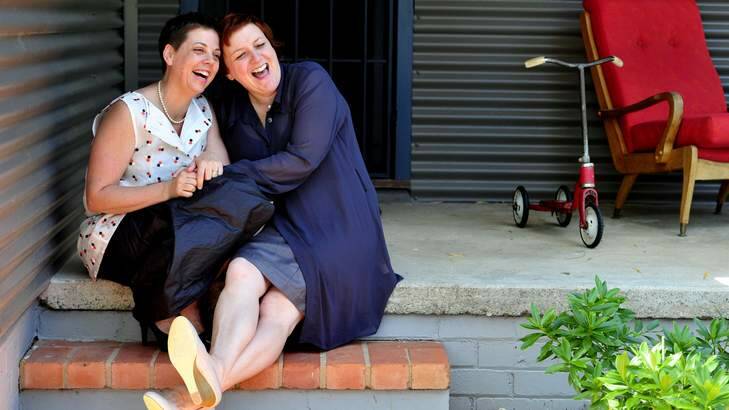Kylie Gwynne and Annette Cairnduff, who got married in Canberra on Wednesday. Photo: Melissa Adams