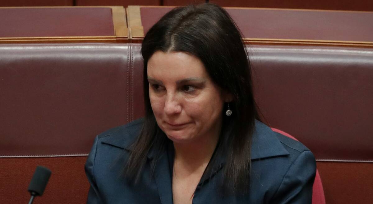 Independent senator Jacqui Lambie after she told the Senate last month she would resign because she held dual citizenship. Photo: Andrew Meares