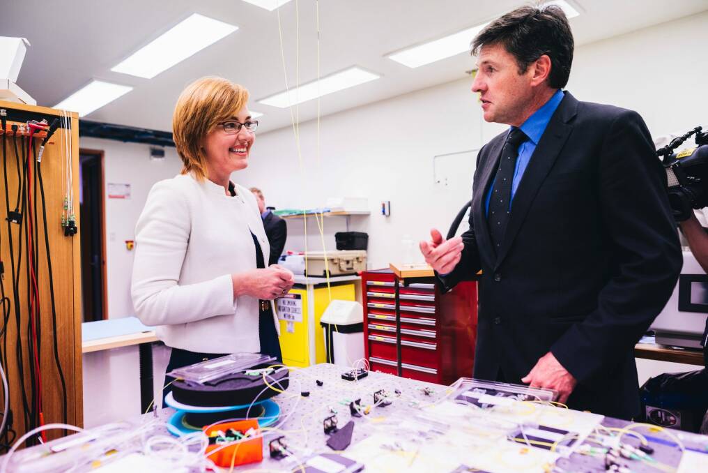 MLA Meegan Fitzharris with Professor Russell Voyce at ADFA for the announcement of new funding for space and quantum technology. Photo: Rohan Thomson