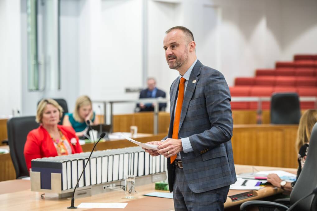 ACT Chief Minister Andrew Barr says despite a deficit forecast next year, his budget is still 'balanced'. Photo: Karleen Minney