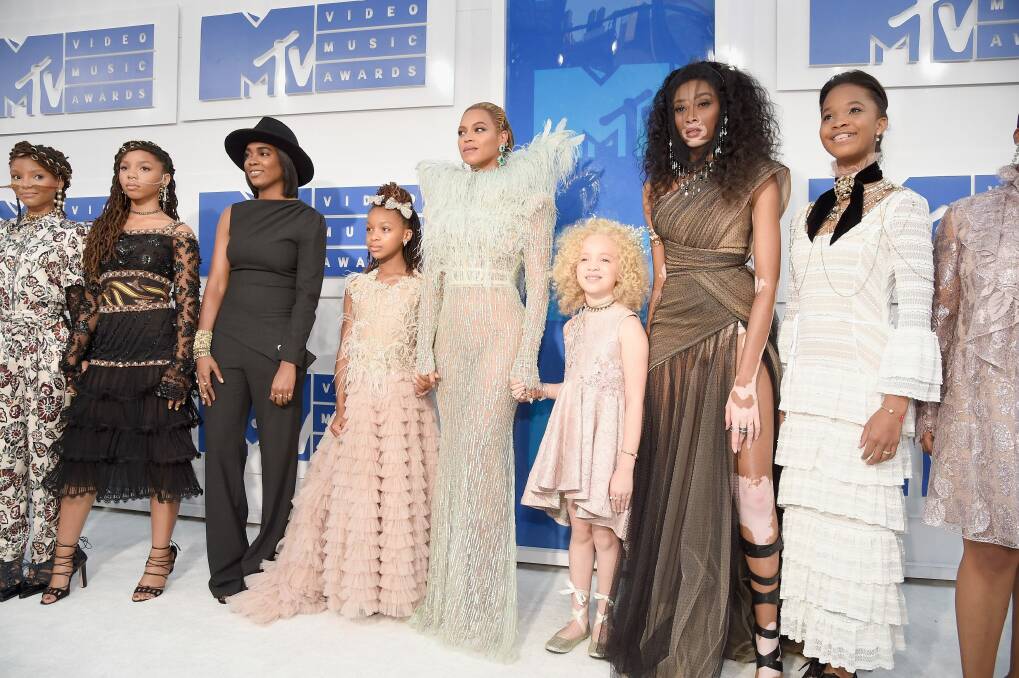 Beyonce Knowles and and her Lemonade cast and supporters arrive at the MTV VMAs. Photo: Getty