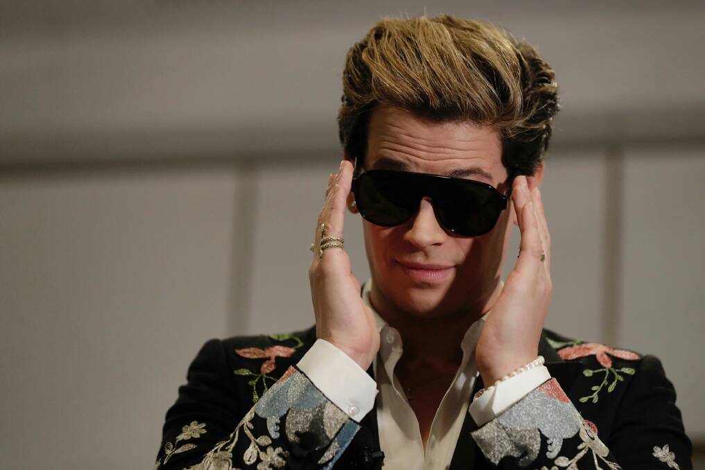 Milo Yiannopoulos during the function "A conversation with Milo Yiannopoulos" hosted by Senator David Leyonhjelm at Parliament House in Canberra on Tuesday. Photo: Alex Ellinghausen