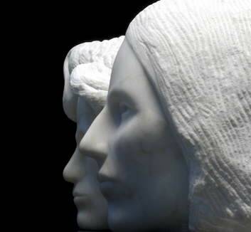 Marble busts of Marion Mahony Griffin and Walter Burley Griffin owned by Parliament House.