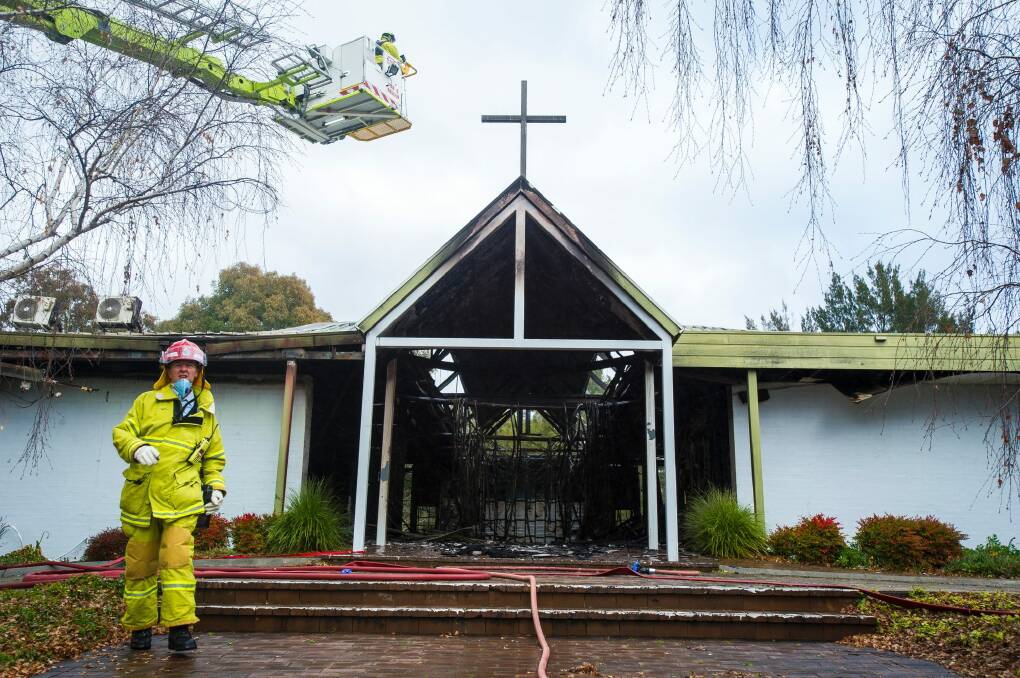 A suspicious fire has destroyed the Tuggeranong Baptist Church.  Photo: Dion Georgopoulos