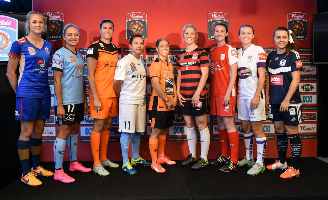 Players from each W-League club at this week's season launch. Photo: Brendan Esposito