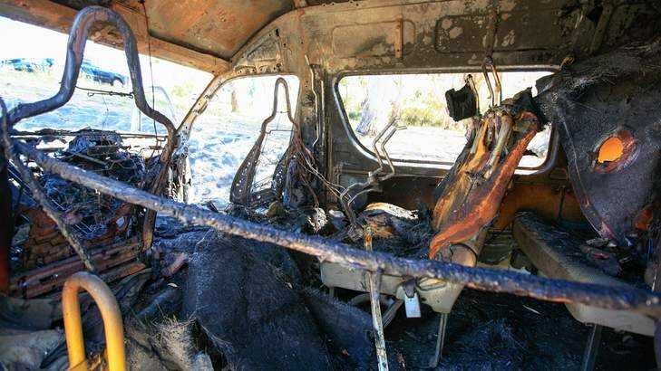 Inside the gutted maxi taxi. Photo: Katherine Griffiths