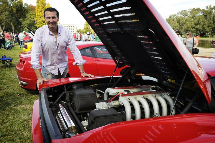 Mark McEwen with his Ferrari 512 TR at Italian Car Day on the lawns of Old Parliament House. Photo: Rohan Thomson