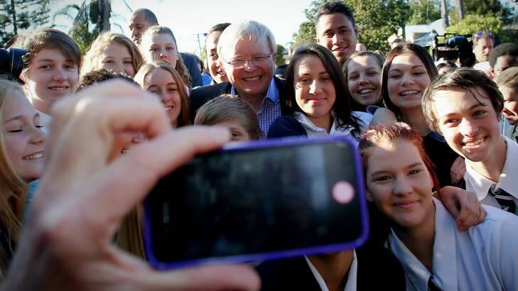 Prime Minister Kevin Rudd at a rally outside the  Nyanda High School in Brisbane. Photo: Andrew Meares