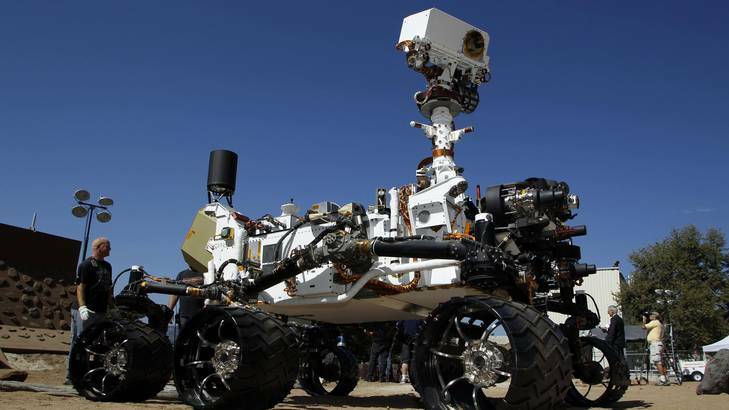 An engineering model of NASA's Curiosity Mars rover is seen in a sandy, Mars-like environment named the Mars Yard at NASA's Jet Propulsion Laboratory in Pasadena, California last month. Photo: Reuters
