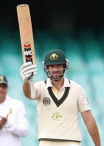 Australia A batsman Alex Doolan celebrates a century against South Africa earlier this summer. Photo: Anthony Johnson