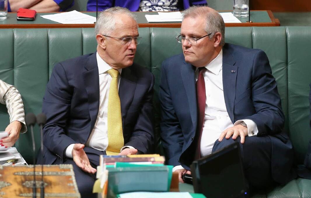 Malcolm Turnbull and Scott Morrison in Parliament. Photo: Alex Ellinghausen