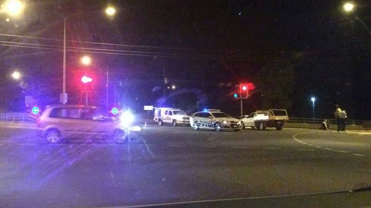 Scene of single car crash at Weston Creek intersection Hindmarsh Drive and Streeton Drive. Photo: Supplied