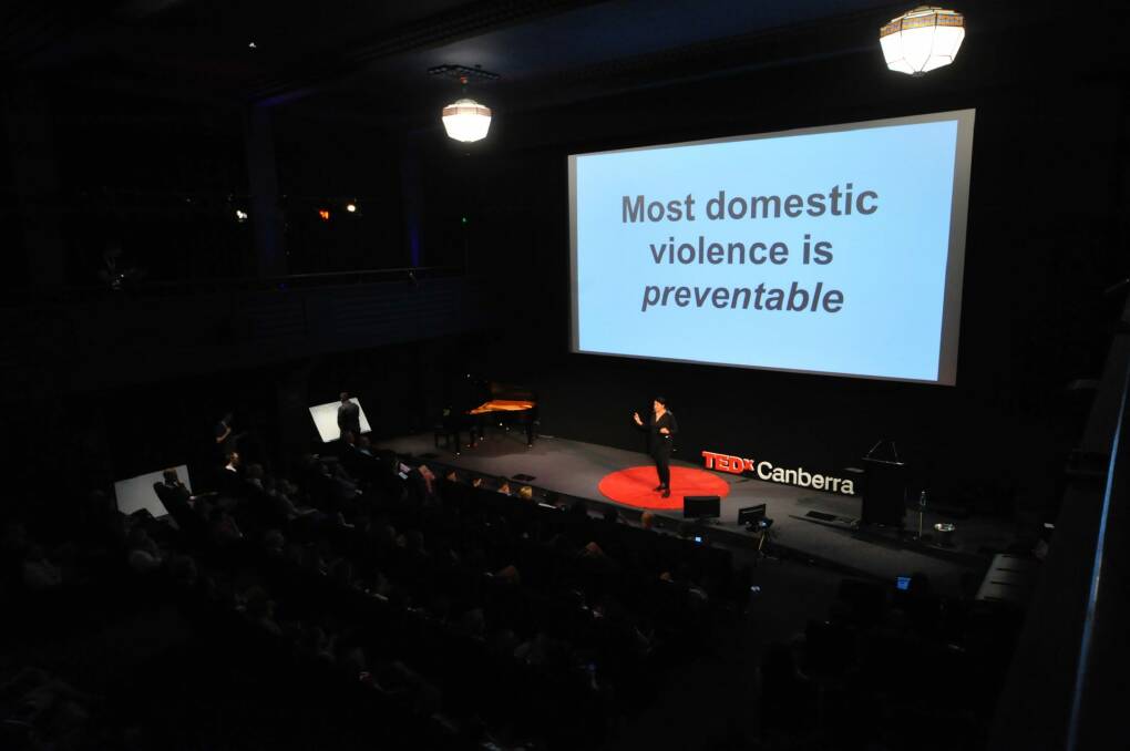 Dr Dina McMillan speaking on an issue dear to her heart at the 2015 TEDx Canberra event. Photo: Supplied