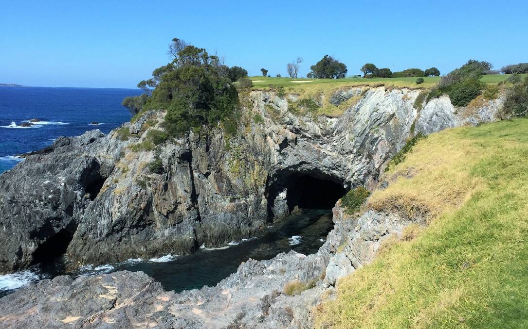 The precariously positioned 'Hogan's Hole at Narooma Golf Club. Photo: Johnny Dias