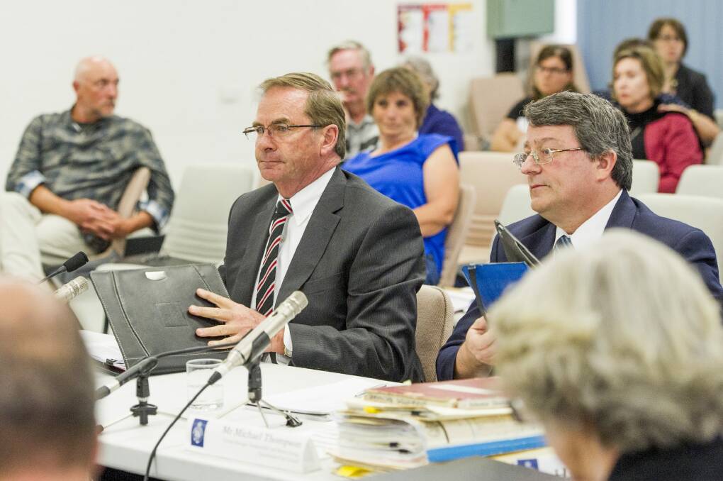 Call for action: Queanbeyan Mayor Tim Overall speaks at the NSW Joint Select Committee on Loose Fill Asbestos. Photo: Jay Cronan