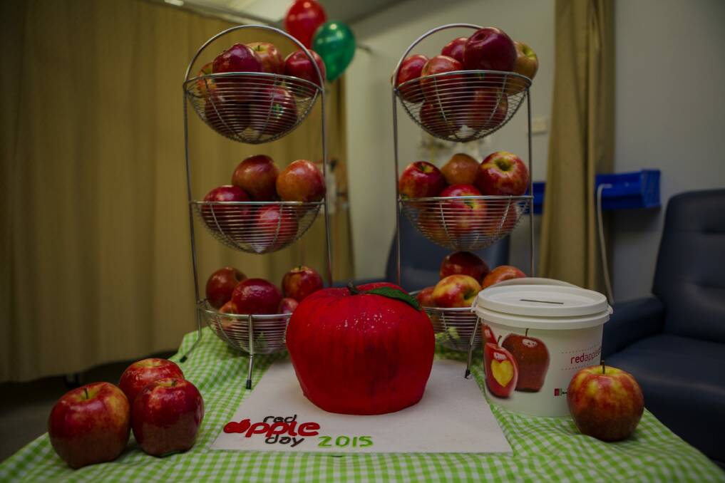 The Oncology unit at National Capital Hospital was decorated with all things apples as the hospital threw its support behind Red Apple Day to raise awareness for bowel cancer.  Photo: Jamila Toderas