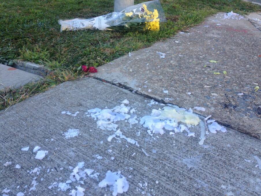 A bunch of flowers left outside the Indonesian Embassy in Canberra.