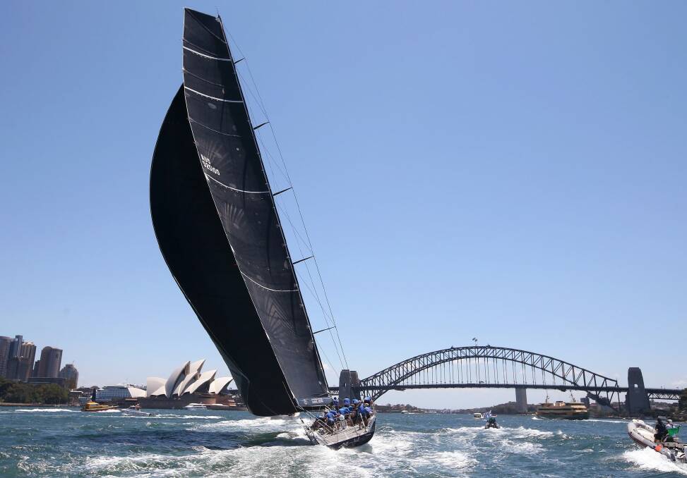 Black Jack approaches the finish to win the Big Boat Challenge. Photo: AP