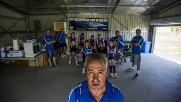 Gungahlin Jets Football Club chairman Joe Cortese, with the shed half-built after federal government withdrew its funding support to build it. Photo: Jay Cronan