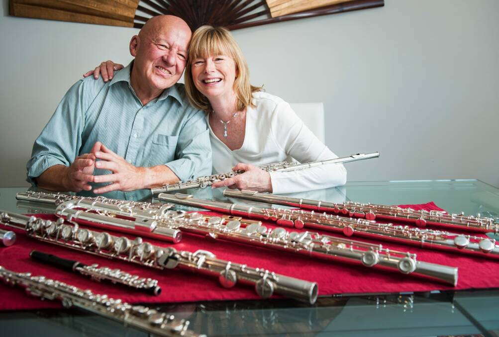 Canberra flautists Vernon Hill and Virginia Taylor are leaving Canberra after nearly 40 years to move to Brisbane.  Photo: Elesa Kurtz