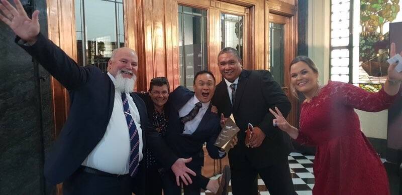 The very happy - and award-winning - Indigenous Employment Strategies Team: team leader Craig Leon, Julie Crane, Robbie Enchong, Oscar Enchong and Sharna Bartley. Photo: Supplied