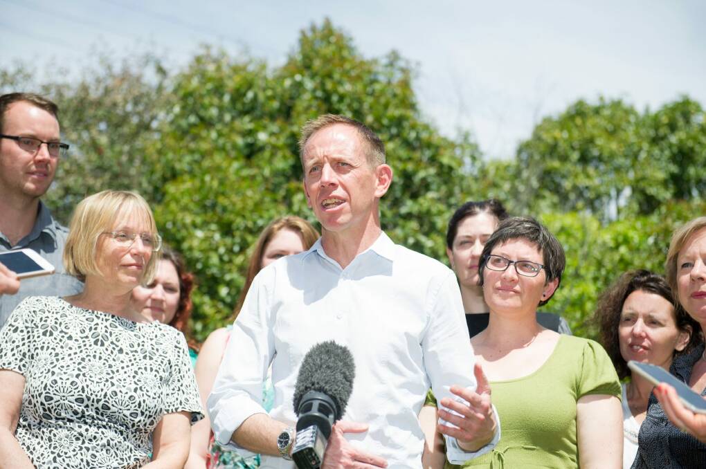 Greens leader Shane Rattenbury with Greens MLA Caroline Le Couteur. Mr Rattenbury was the only ACT politician to vote against electoral reforms that created a campaign funding loophole. Photo: Jay Cronan